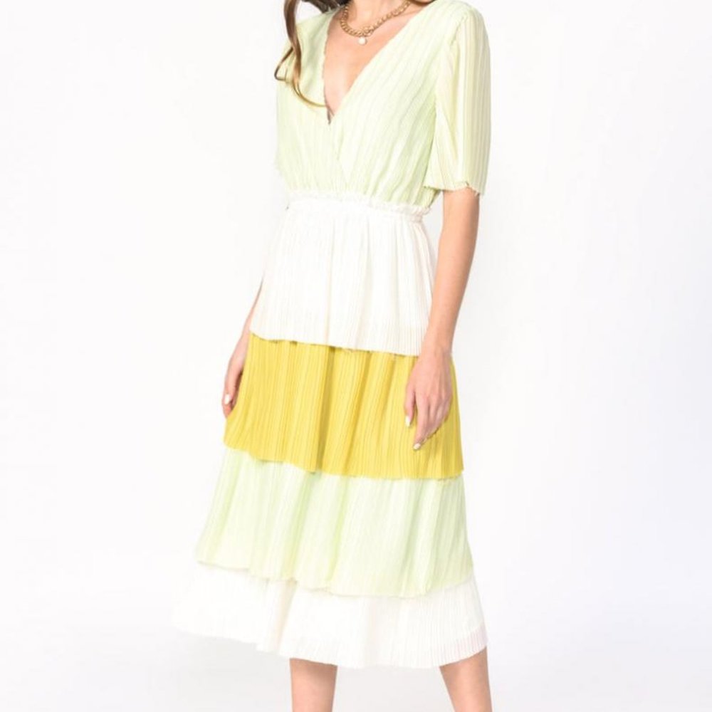 Adelyn Rae Felicia Tiered Colorblock Midi Dress NWT